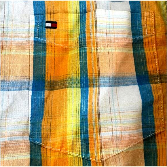 Boys Youth TOMMY HILFIGER L/S Yellow-Blue Plaid Button Down Dress Shirt-M (8-10) - Picture 2 of 6